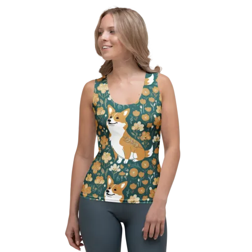 Marigold Corgi on a Women's Tank Top