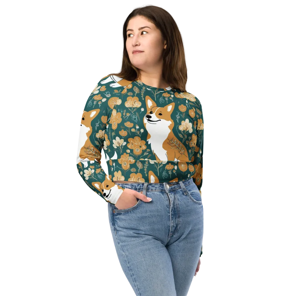 Marigold Corgi on Long Sleeve Crop Top — Front