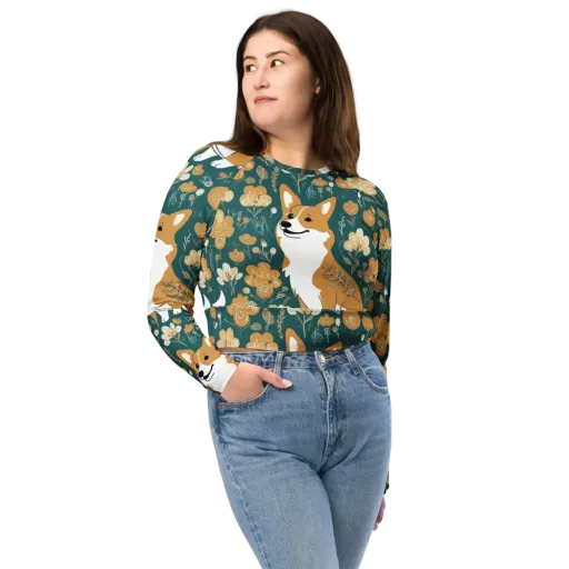 Marigold Corgi on a Long Sleeve Crop Top