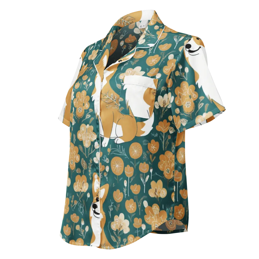 Marigold Corgi on Women's Short Sleeve Pajama Top — Left Front