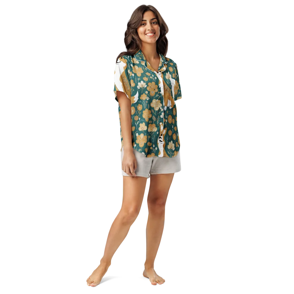 Marigold Corgi on Women's Short Sleeve Pajama Top — Front