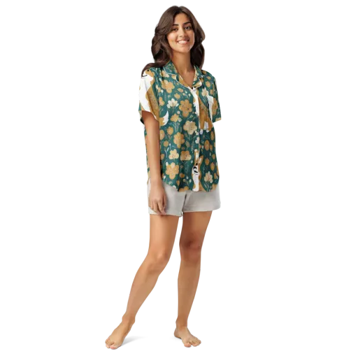 Marigold Corgi on a Women's Short Sleeve Pajama Top
