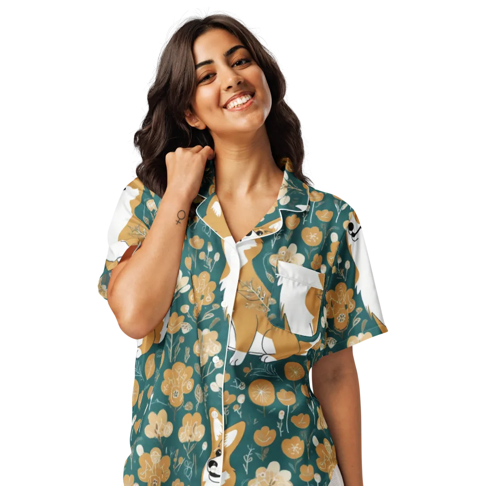 Marigold Corgi on Women's Short Sleeve Pajama Top — Front