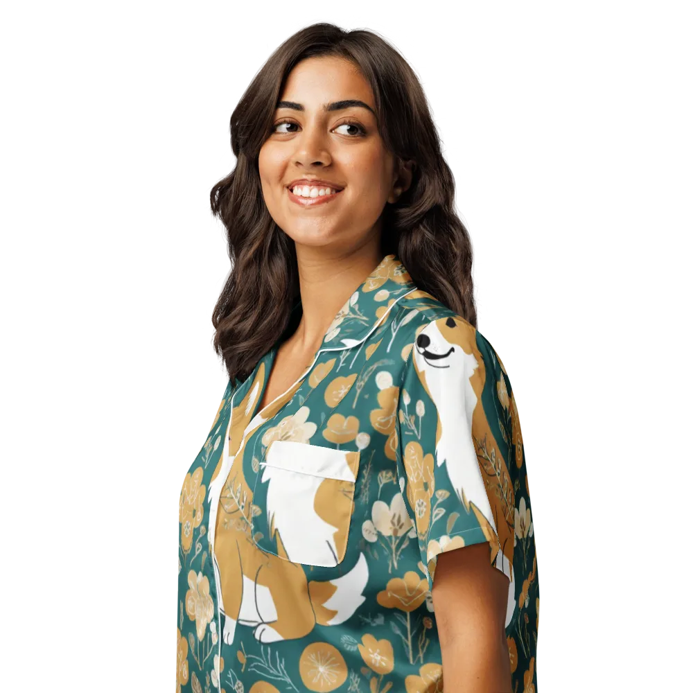 Marigold Corgi on Women's Short Sleeve Pajama Top — Left Front