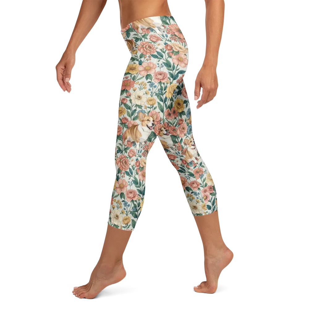 Garden Corgi on Capri Leggings — Left