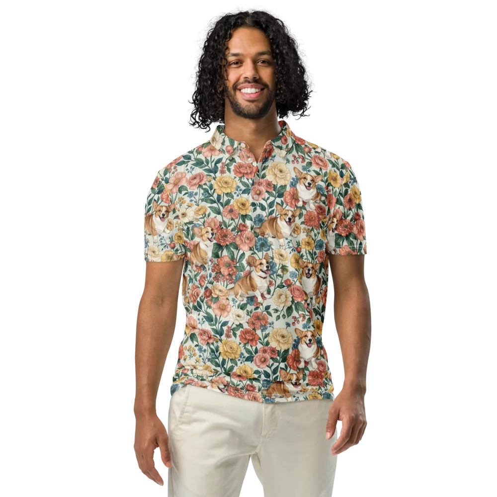Garden Corgi on Men's Slim Fit Polo Shirt — Front