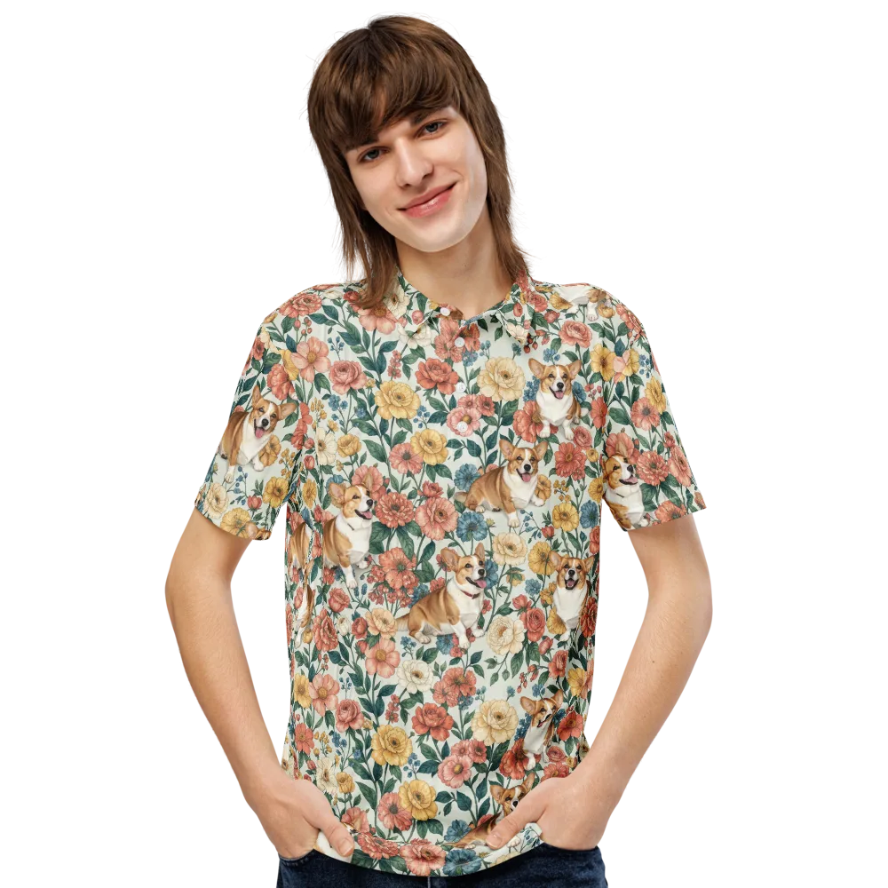 Garden Corgi on Men's Slim Fit Polo Shirt — Front