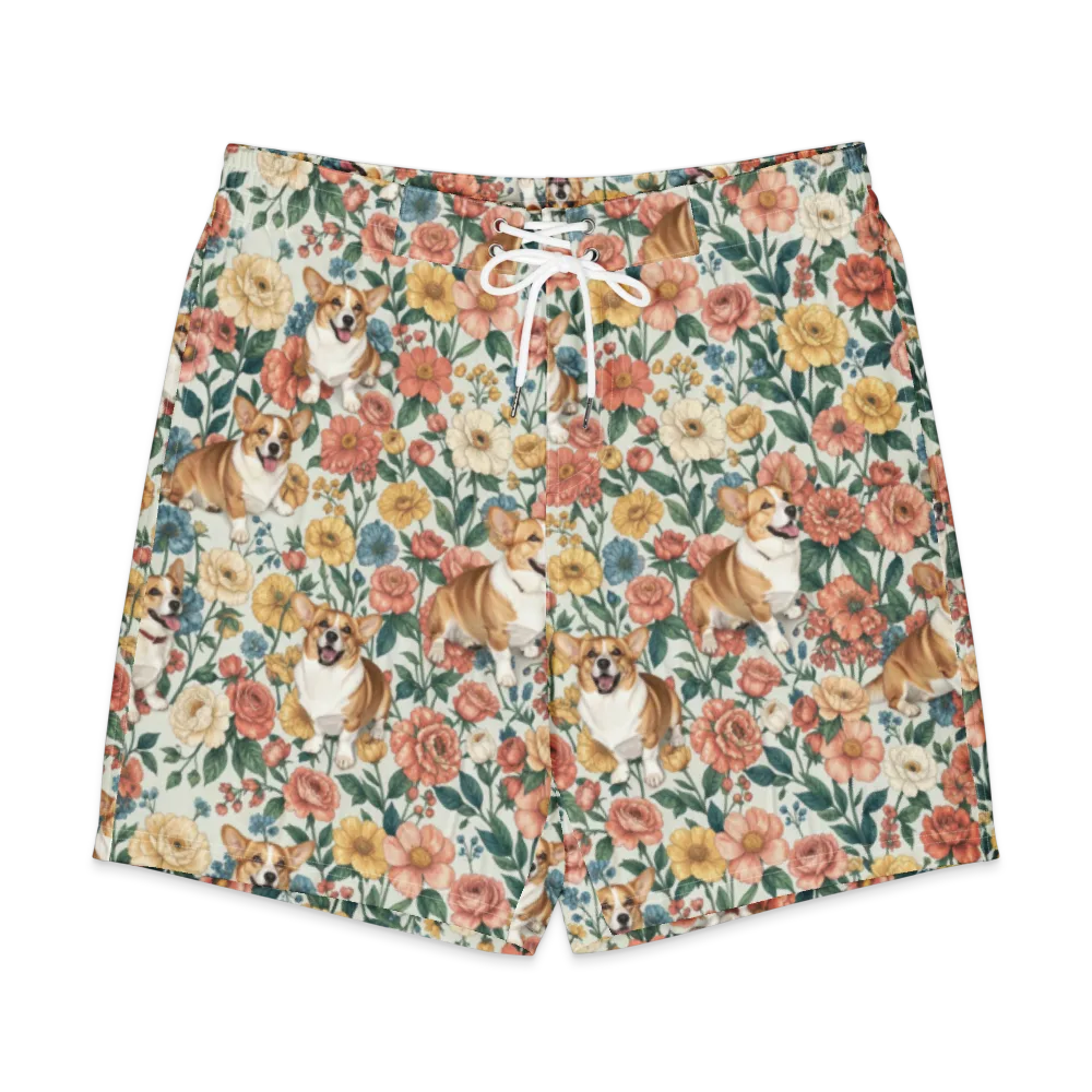 Garden Corgi on Men's Board Shorts — Front