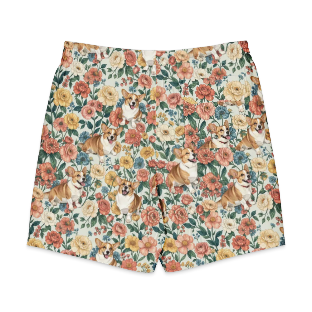 Garden Corgi on Men's Board Shorts — Back