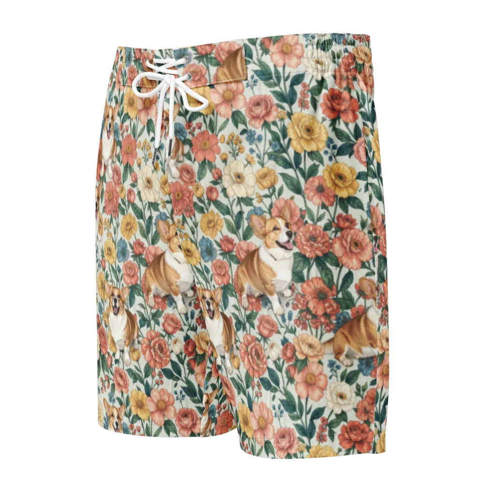 Garden Corgi on Men's Board Shorts — Front