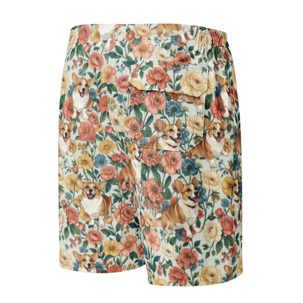 Garden Corgi on Men's Board Shorts — Back