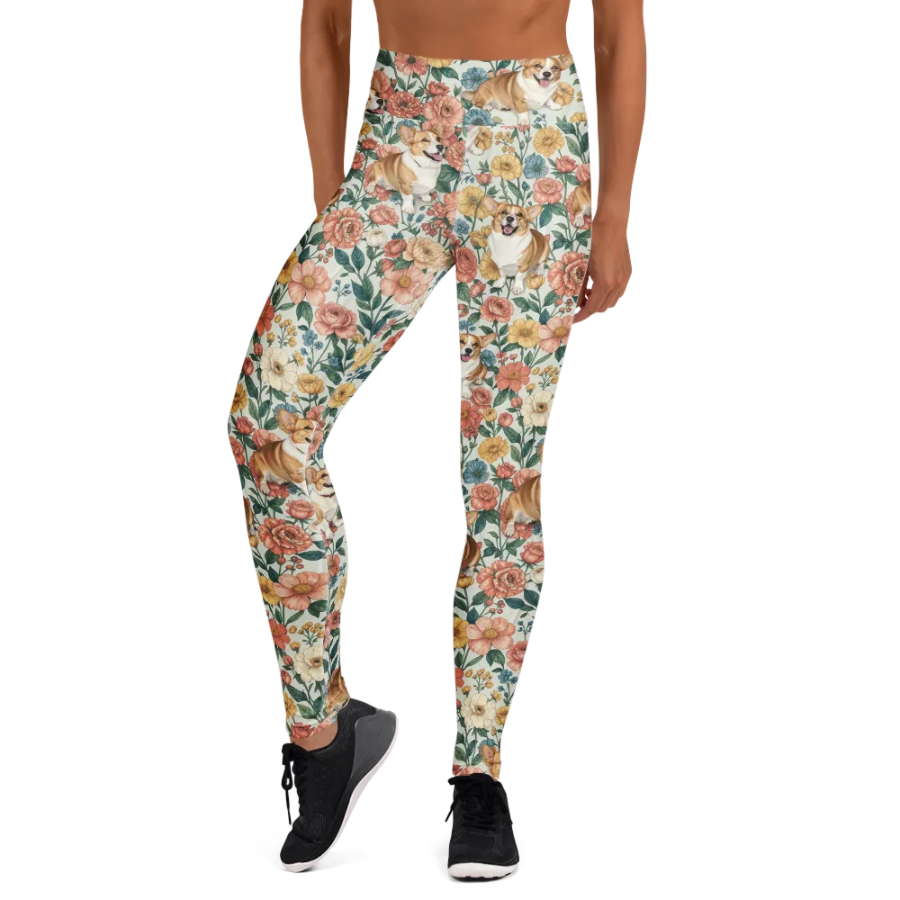 Garden Corgi on Yoga Leggings — Front