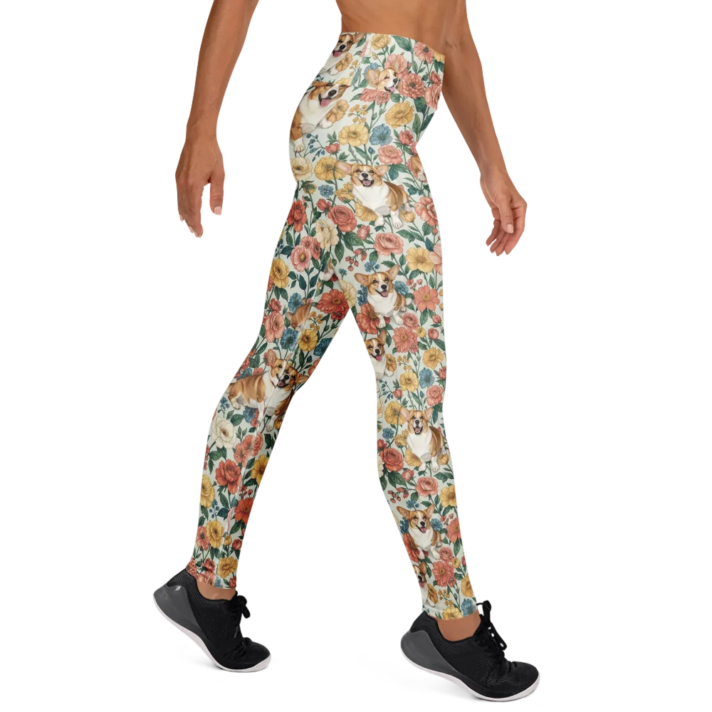 Garden Corgi on Yoga Leggings — Right