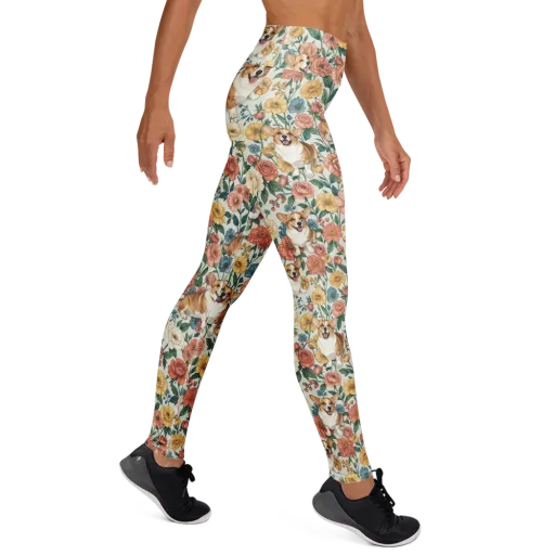 Garden Corgi on a Yoga Leggings