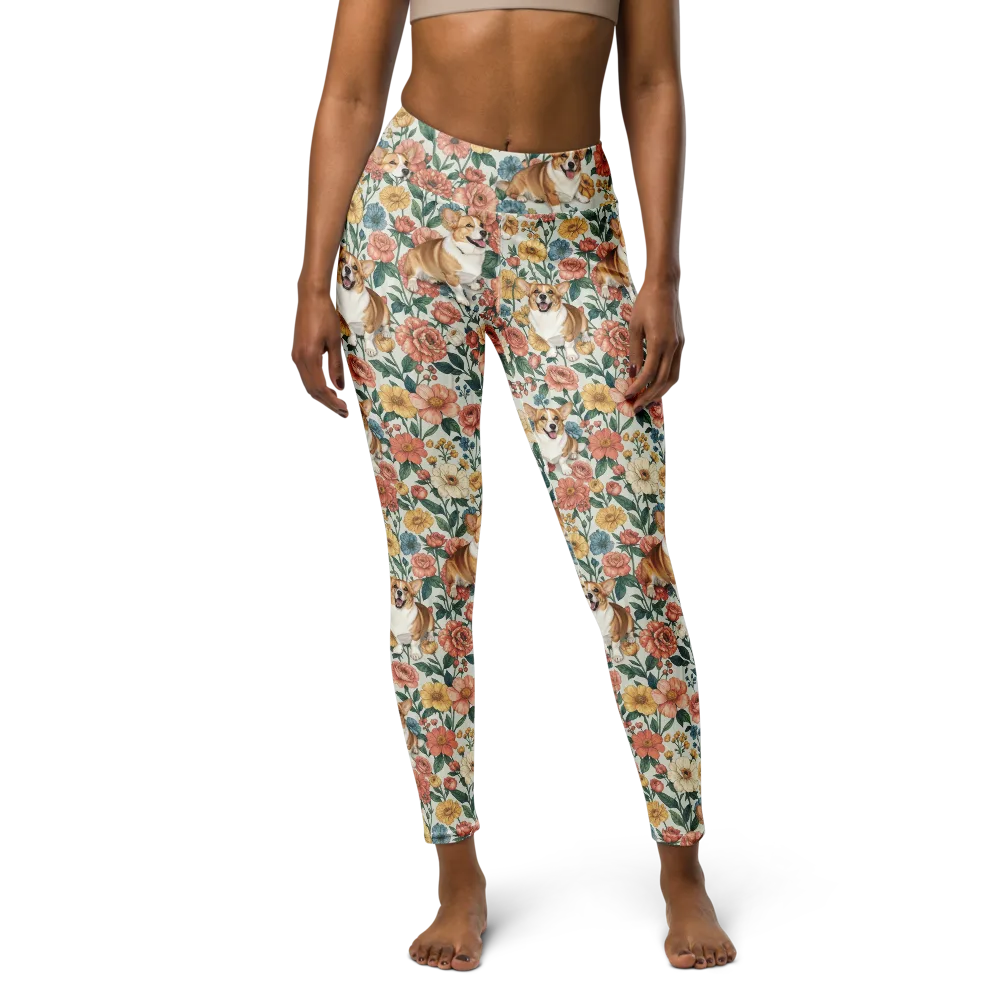 Garden Corgi on Yoga Leggings — Front