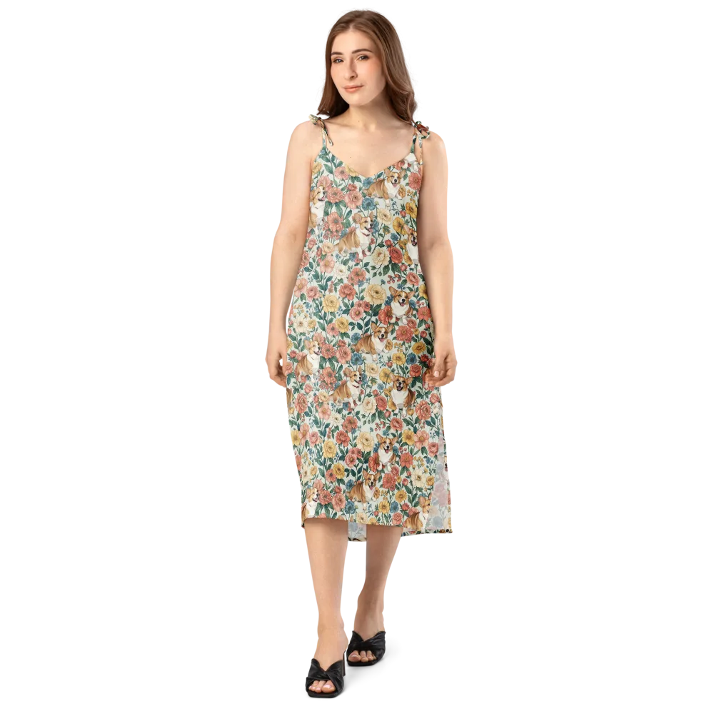 Garden Corgi on Slip Dress — Front