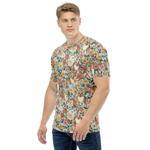 Garden Corgi on a Men's Crew Neck T-Shirt