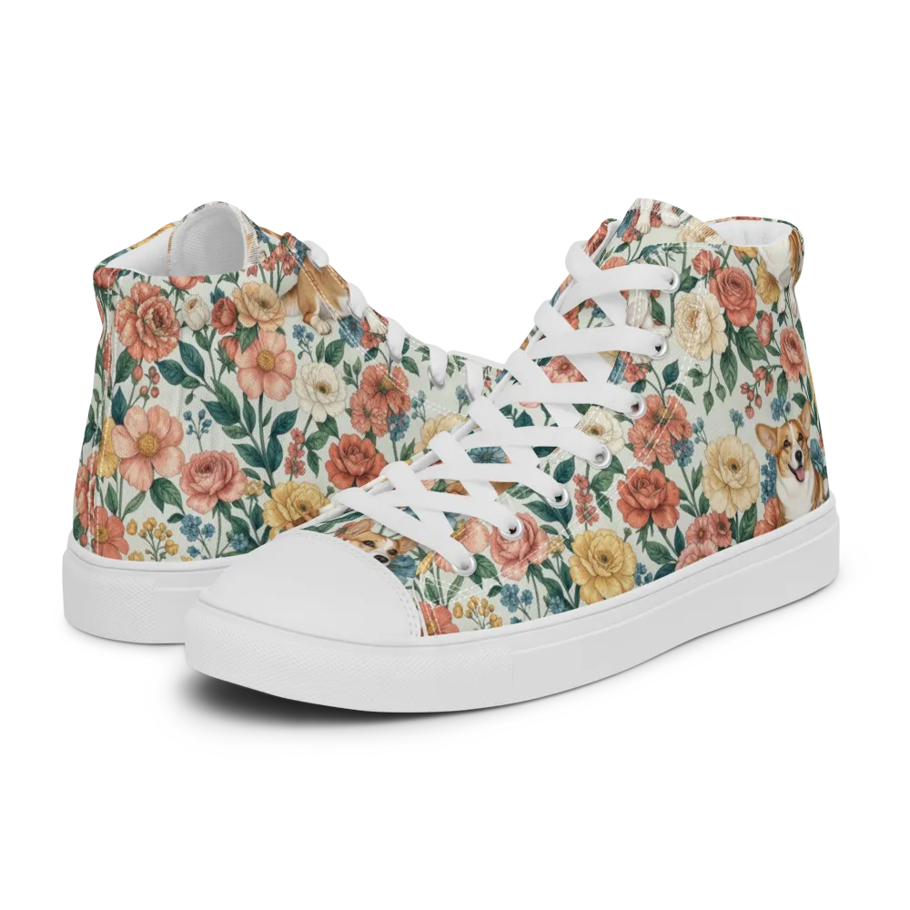 Garden Corgi on Men's High Top Canvas Shoes — Left