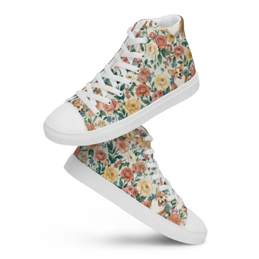 Garden Corgi on a Men's High Top Canvas Shoes