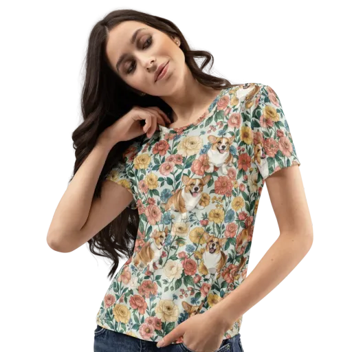Garden Corgi on a Women's Crew Neck T-Shirt