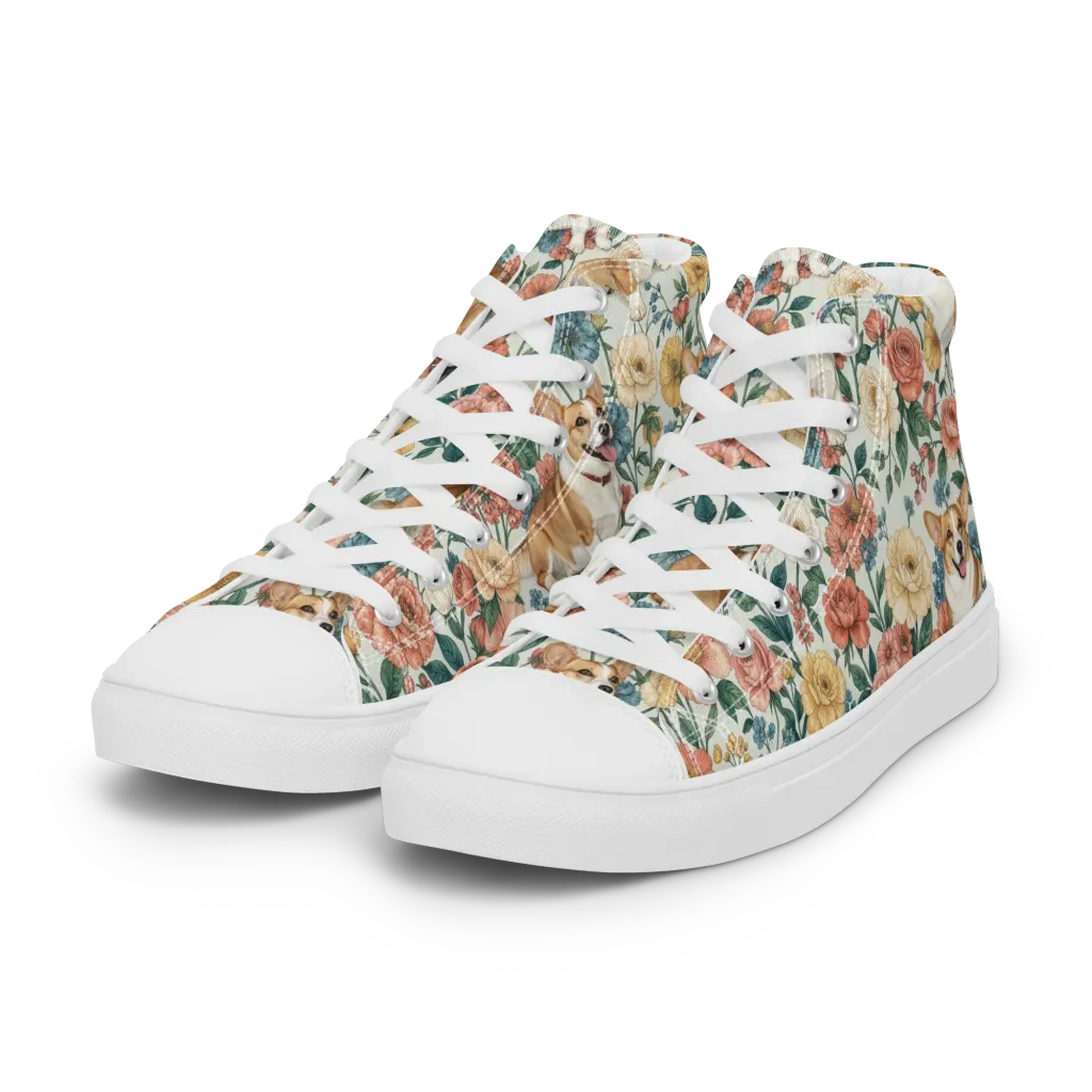 Garden Corgi on Women's High Top Canvas Shoes — Left Front