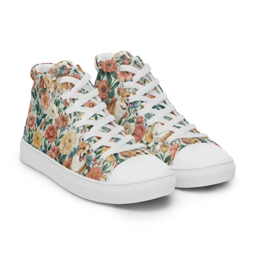 Garden Corgi on a Women's High Top Canvas Shoes