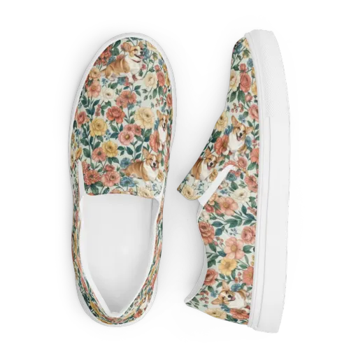 Garden Corgi on a Men's Slip-On Canvas Shoes
