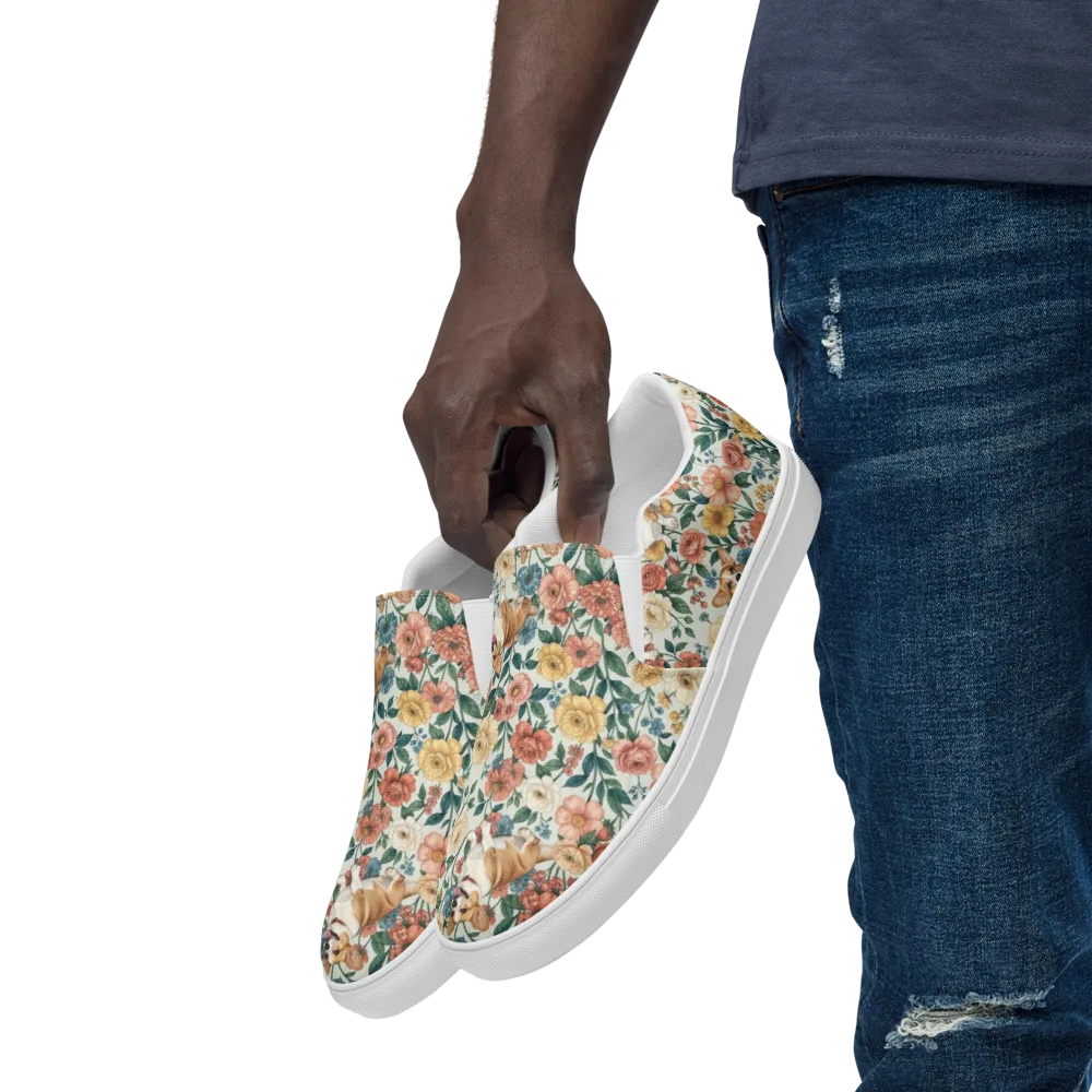 Garden Corgi on Men's Slip-On Canvas Shoes — Left Front