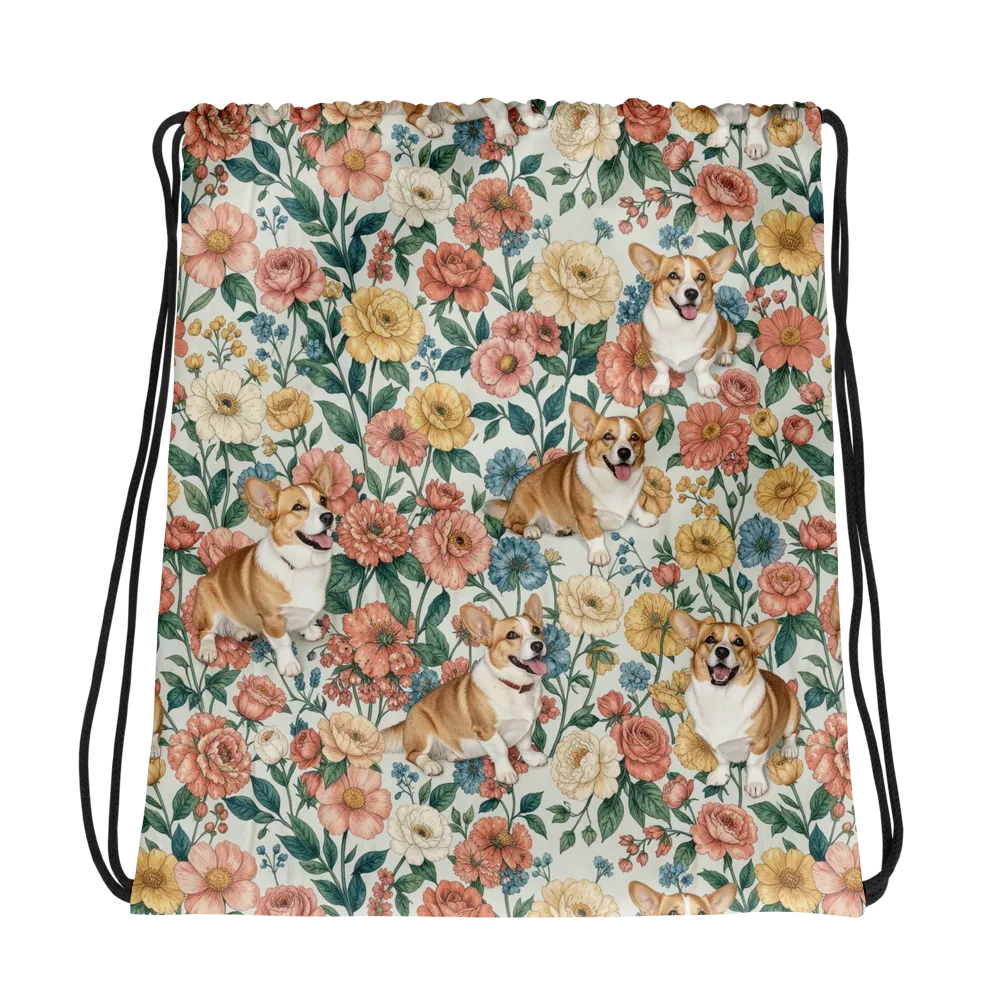 Garden Corgi on Drawstring Bag — Photo