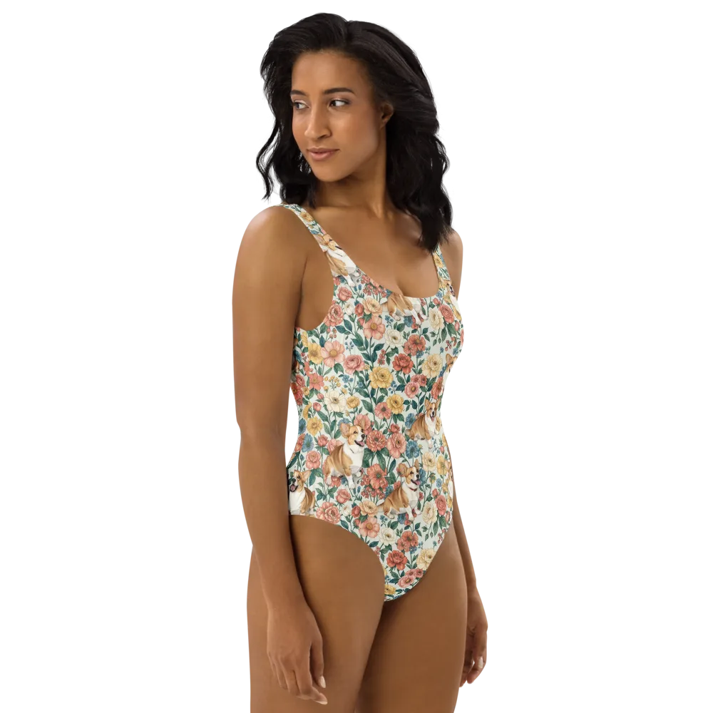 Garden Corgi on One-Piece Swimsuit — Right