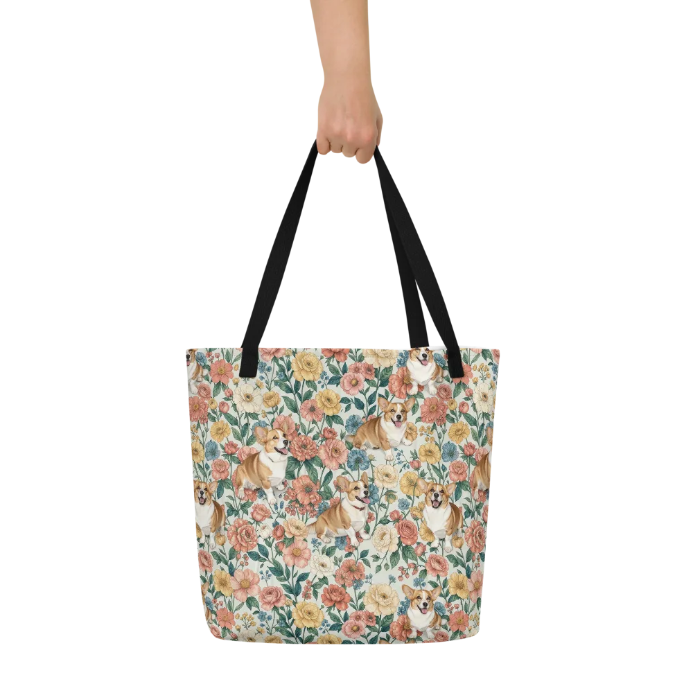 Garden Corgi on Large Tote Bag W/ Pocket — Front