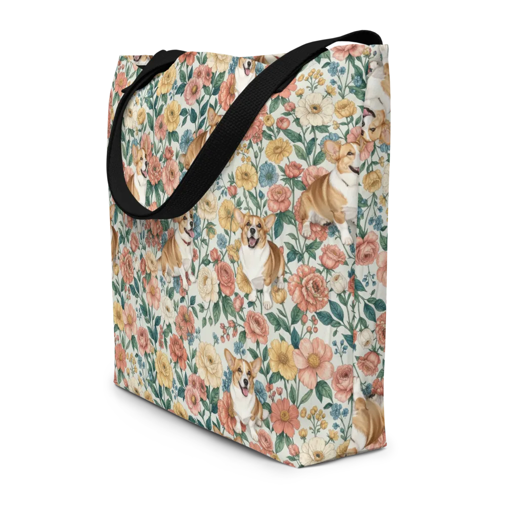 Garden Corgi on Large Tote Bag W/ Pocket — Front