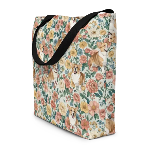 Garden Corgi on a Large Tote Bag W/ Pocket