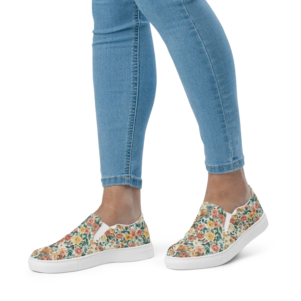 Garden Corgi on Women's Slip-On Canvas Shoes — Front