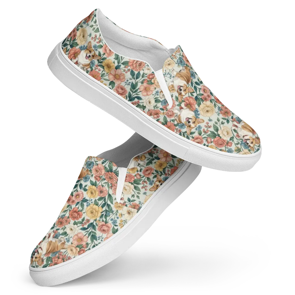 Garden Corgi on Women's Slip-On Canvas Shoes — Front