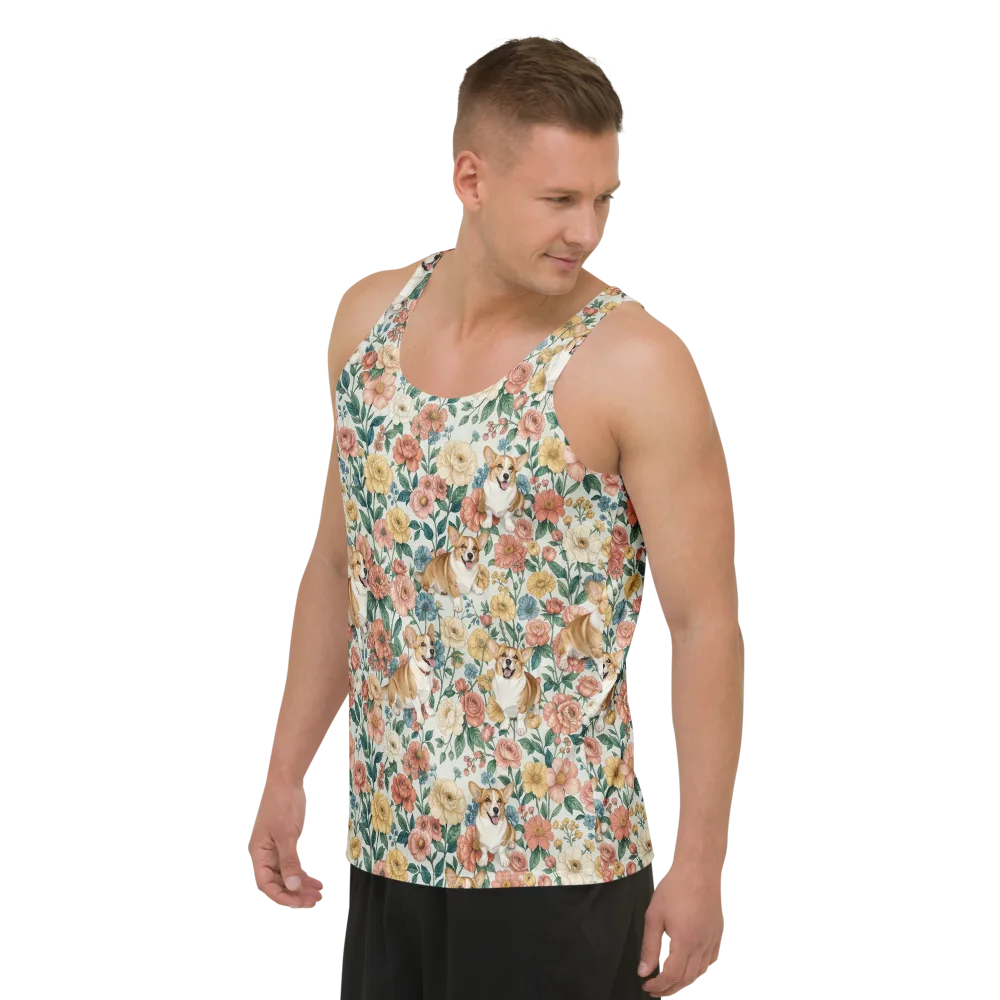 Garden Corgi on Men's Tank Top — Left Front