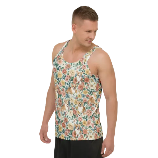 Garden Corgi on a Men's Tank Top