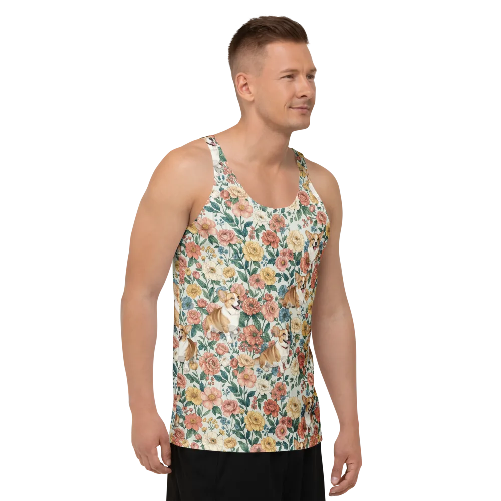 Garden Corgi on Men's Tank Top — Right Front