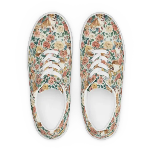 Garden Corgi on a Men's Lace-Up Canvas Shoes