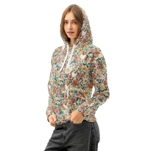 Garden Corgi on a Cotton Hoodie