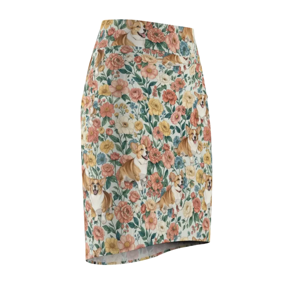 Garden Corgi on Pencil Skirt — Front Side