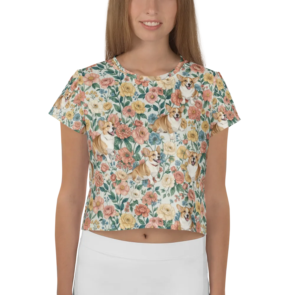 Garden Corgi on Crop Tee — Front