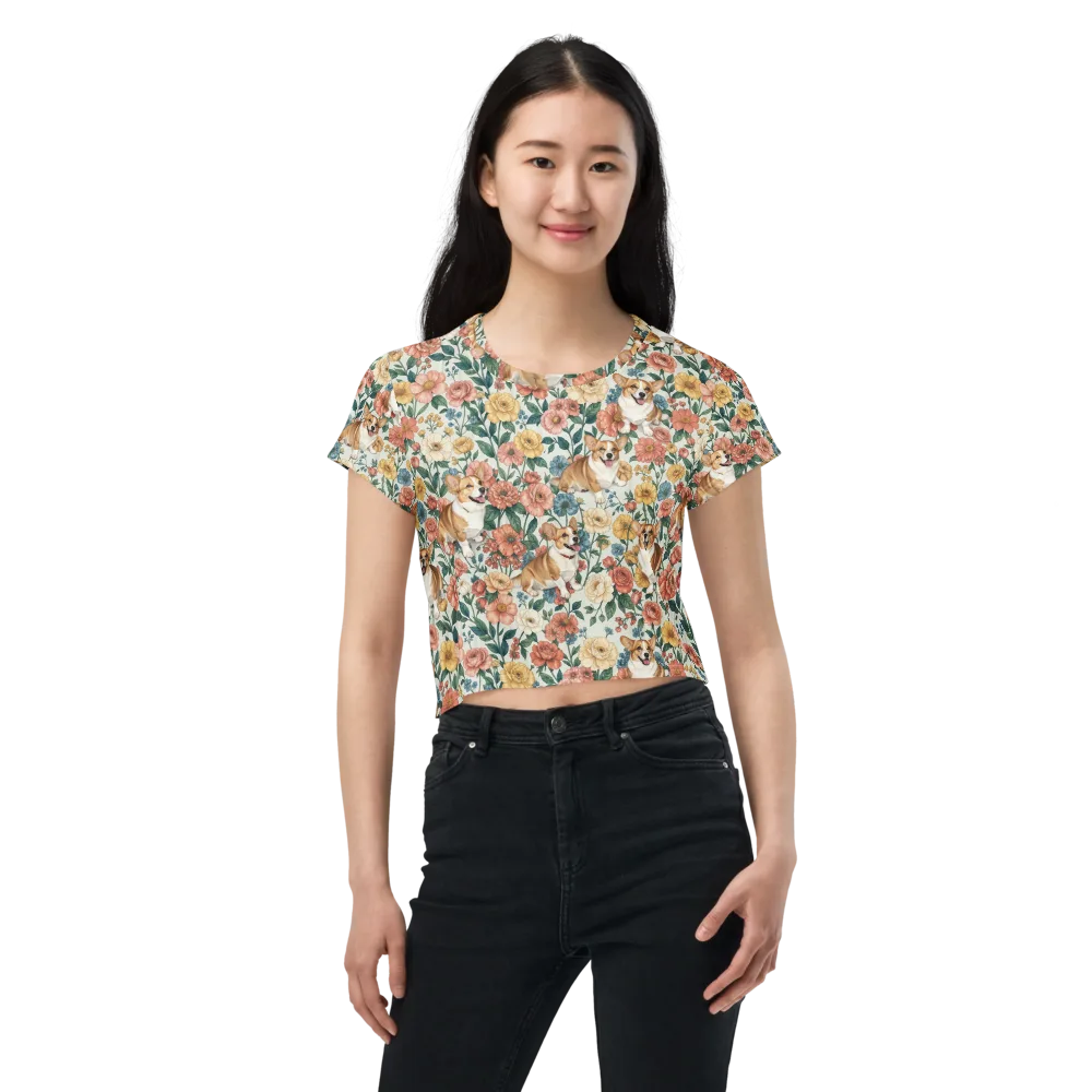 Garden Corgi on Crop Tee — Front