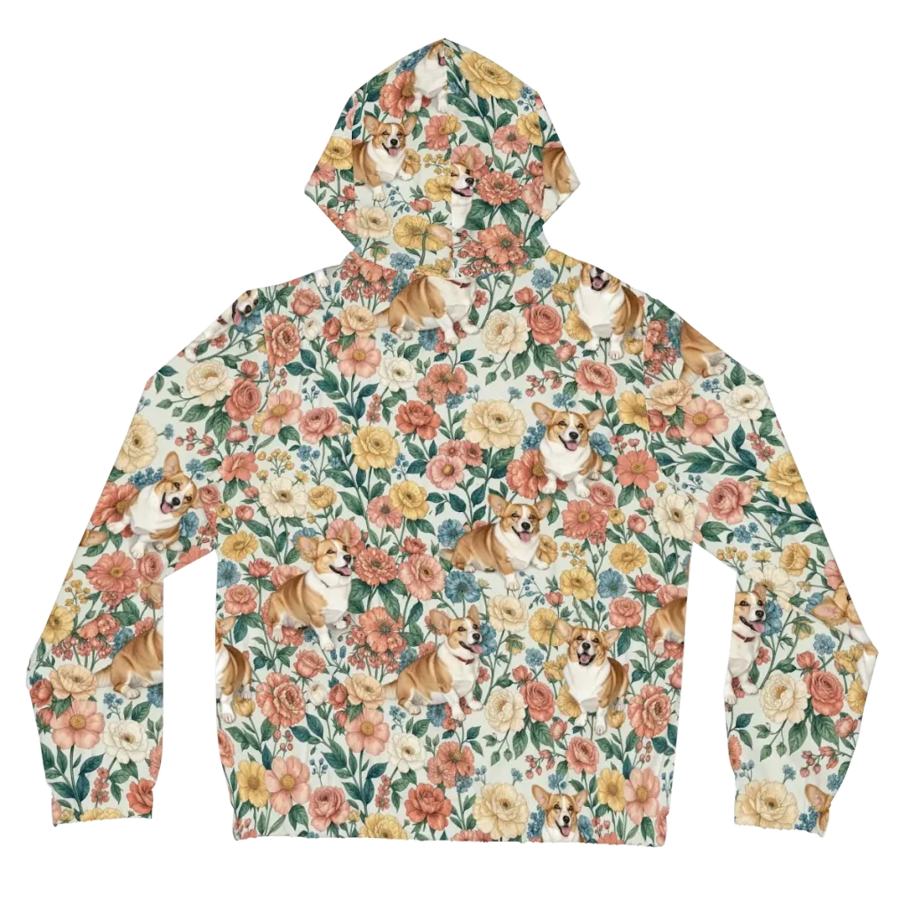 Garden Corgi on Women's Full-Zip Hoodie — Back