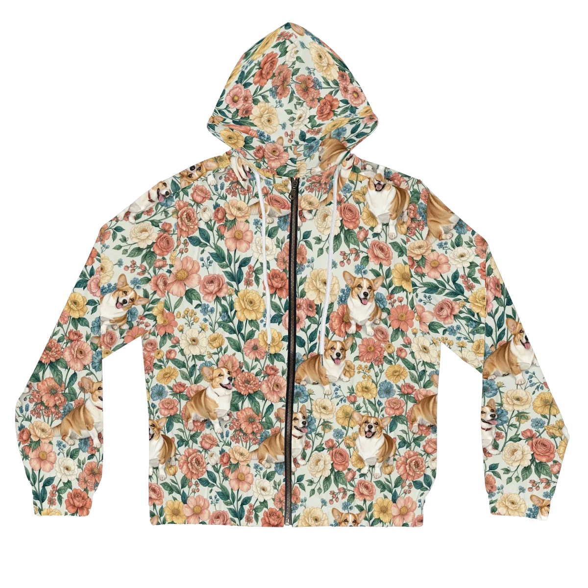 Garden Corgi on Women's Full-Zip Hoodie — Front