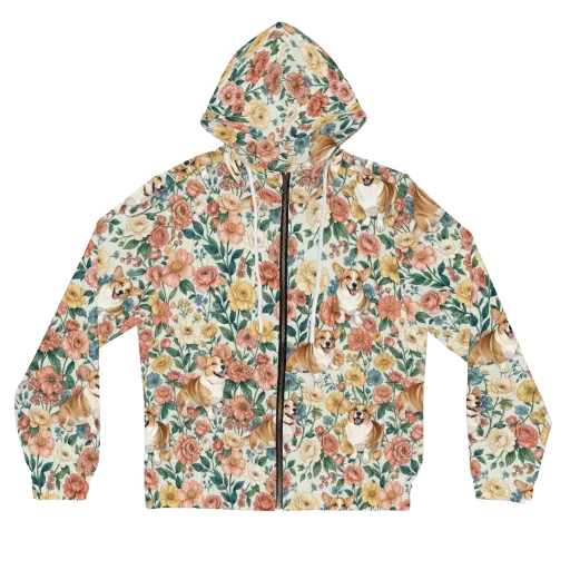 Garden Corgi on a Women's Full-Zip Hoodie