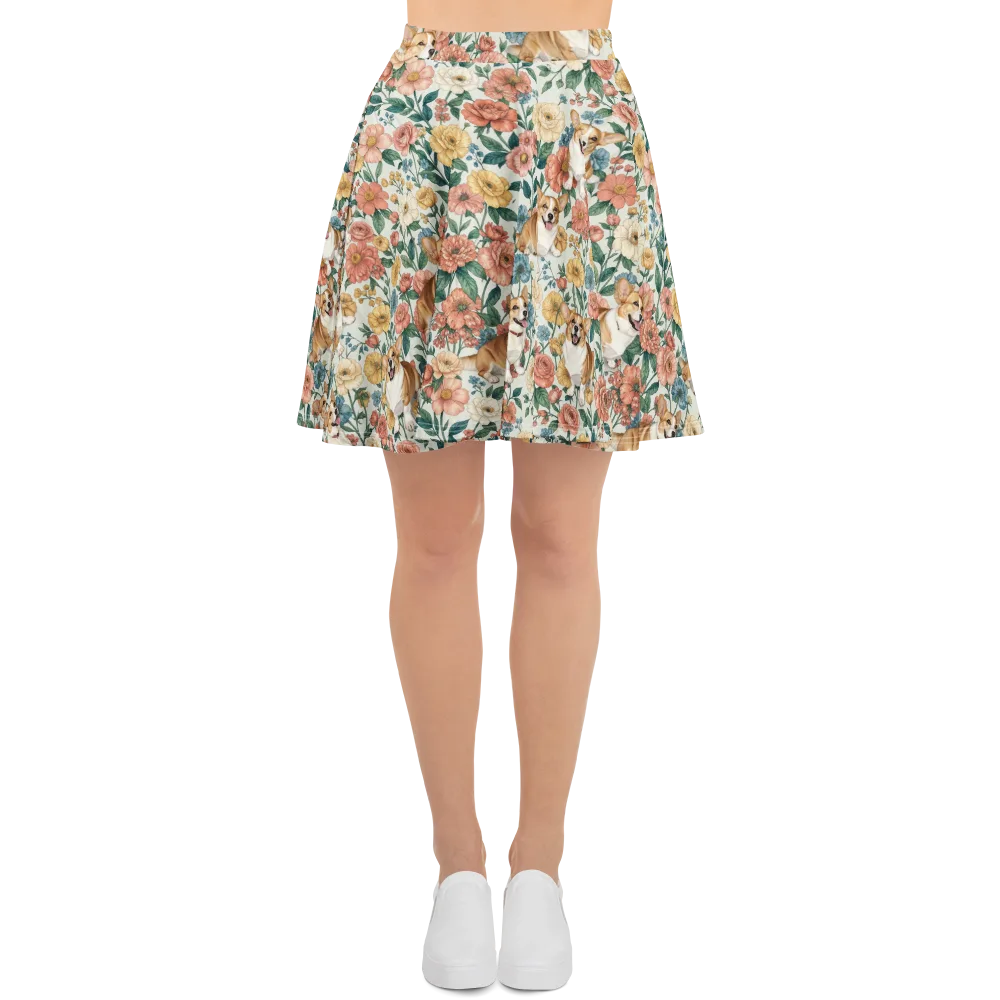 Garden Corgi on Skater Skirt — Front