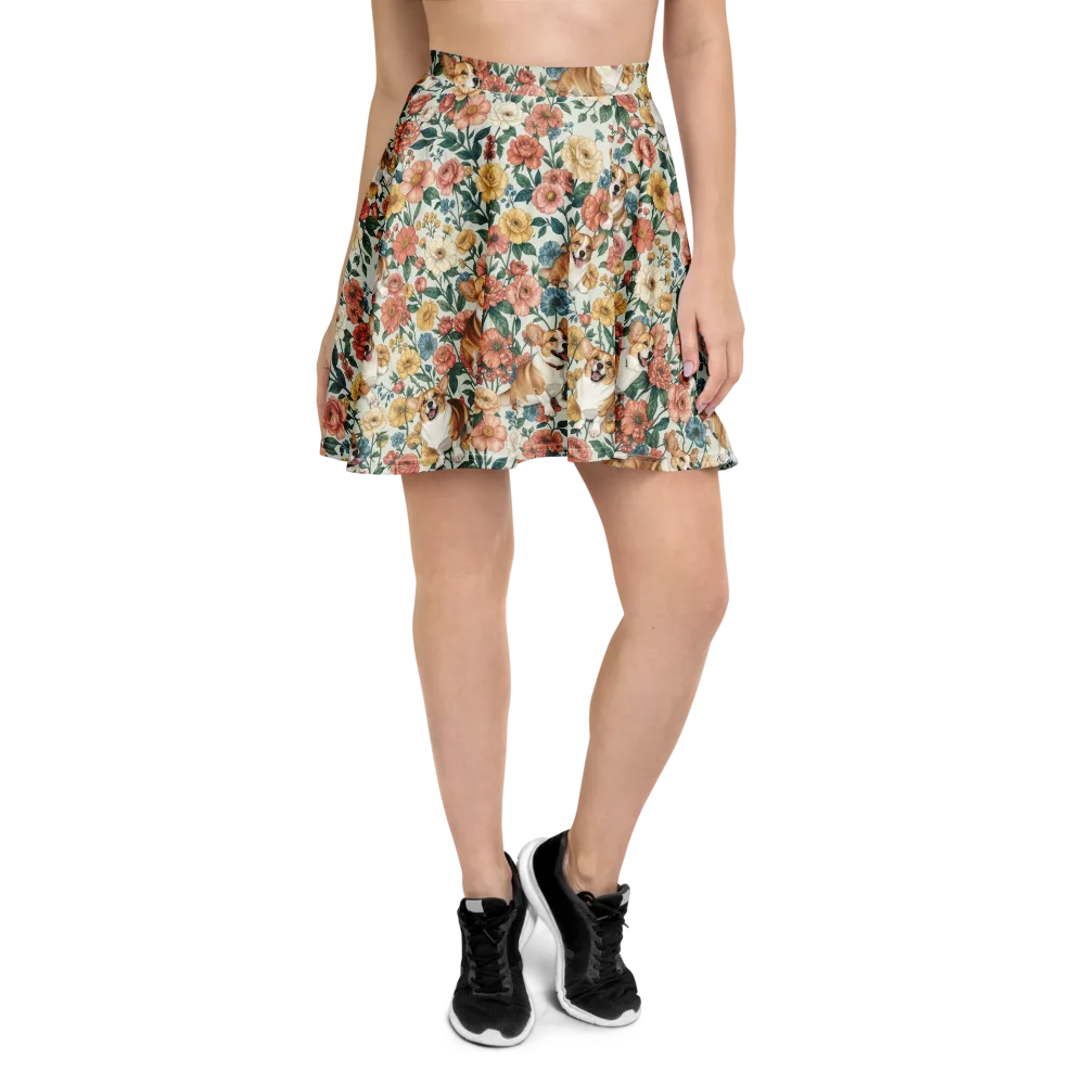 Garden Corgi on Skater Skirt — Front