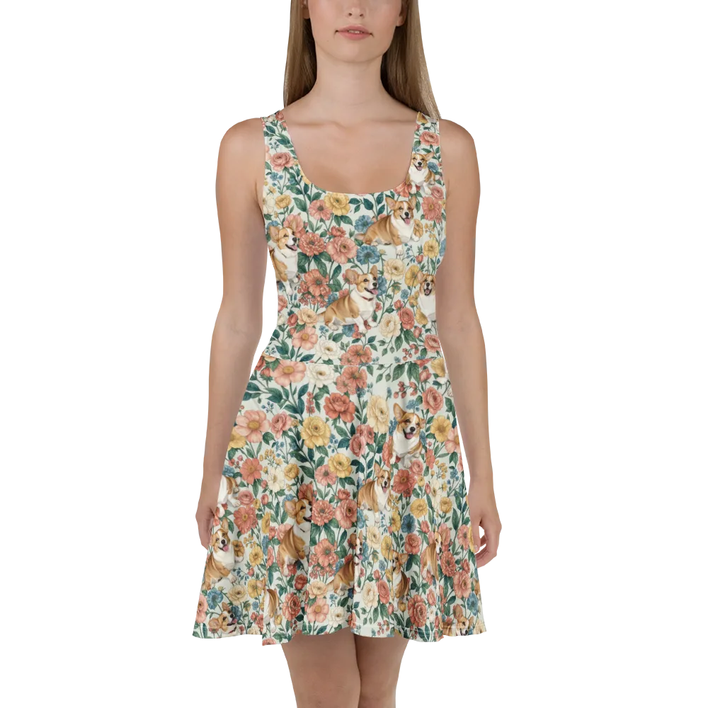 Garden Corgi on Skater Dress — Front