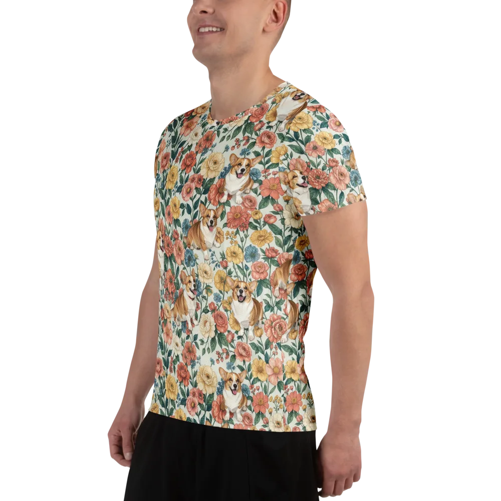 Garden Corgi on Men's Athletic T-Shirt — Left